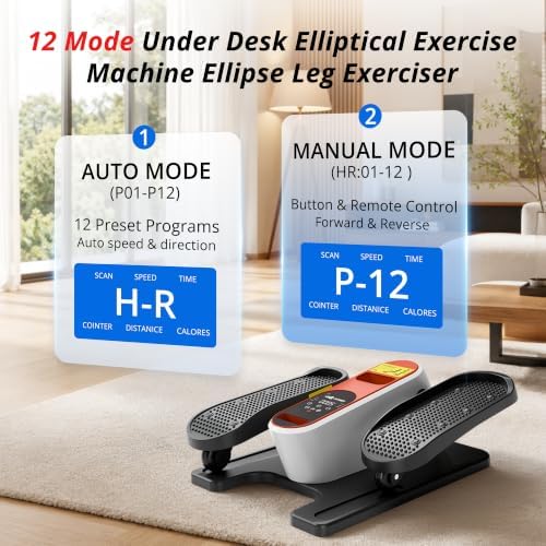 Under Desk Elliptical Machine, Mini Ellipse Leg Exerciser as Seen on TV, Portable Quiet Electric Seated Pedal Exerciser While Sitting for Seniors, 12 Speeds, Manual & Auto Mode for Home & Office