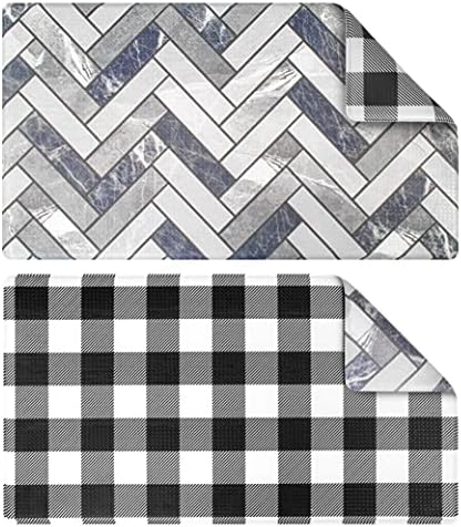 OPUX Anti Fatigue Kitchen Floor Mat, Reversible Cushioned Memory Foam Kitchen Rug Pad, Waterproof Non-Slip Padded Comfort Standing Mat Laundry Home, 32x17 (Buffalo Check Black White Herringbone)