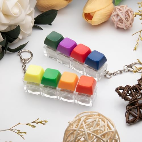 2 PCS Keyboard Fidget Toy, Keyboard Fidget Keychain 4-in-1 Keyboard Decompression Button Finger Clicker Toys, Keychain Button Stress Relief Fidget Gifts to Relief Stress (Bright)