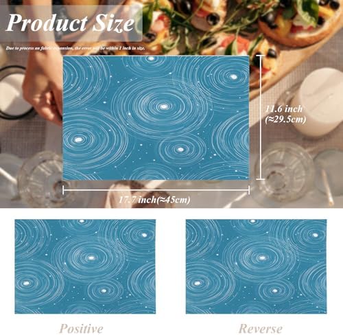 Shrahala Concentric Ripples Placemats, Blue with White Circles Stars Table Mat Linen Burlap Washable Double-Deck Heat Insulation for Dining/Kitchen Table Set of 4 (12 x 18 inch)