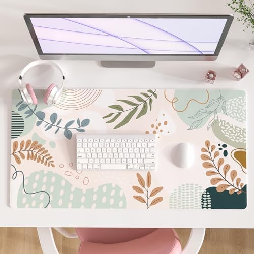 Faux Leather Large Mouse Pad, Office Desk Mat, 31.5"x15.7", Botanical