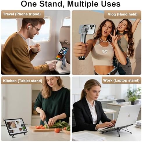 3-in-1 Portable Laptop Stand with Magnetic Phone Holder, Silver