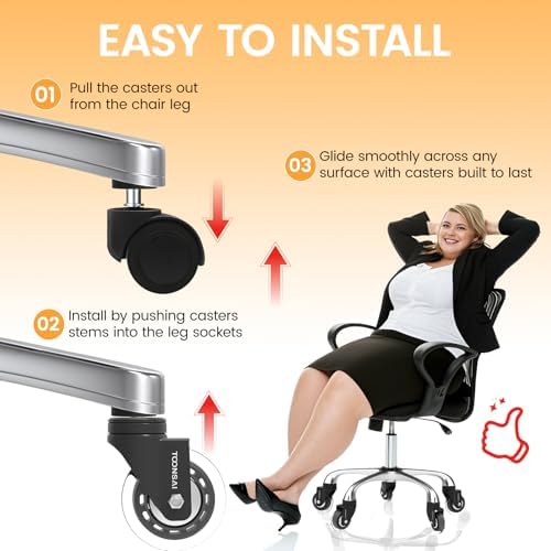 Upgraded,3 Inch Office Desk Chair Wheels Replacement, Stem 7/16-7/8（Black