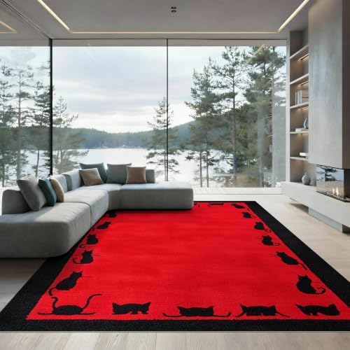 6'x9' Red Cat Crimson Artistic Ultra-Soft Area Rug