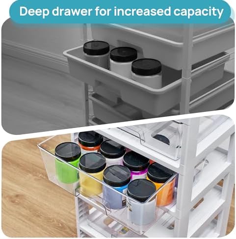 Vtopmart Rolling Drawer Cart, 6 Tier, Clear, Deep Drawers