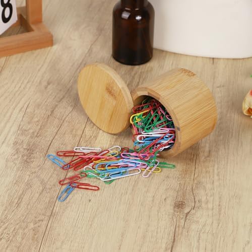 MultiBey 2 Pack Bamboo Paper Clip Holder with Swivel Lid, Wood Container