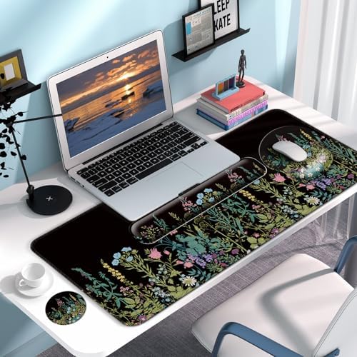 Desk Mat Set Keyboard and Mouse Pad with Wrist Rest Support