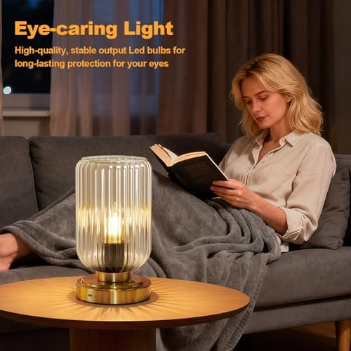 LightRound Cordless Table Lamp for Bedroom, Touch Stepless Dimmable