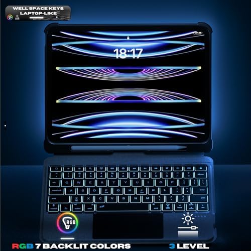 WIWU iPad 9th/8th/7th Generation Case with Keyboard, Detachable Case with Vertical Support, for Air 3rd, iPad Pro 10.5 inch,Trackpad,7 Color Backlit