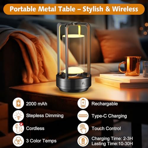 Rechargeable Table Lamp for Outdoor Indoor Portable Lamp with 3 Colors