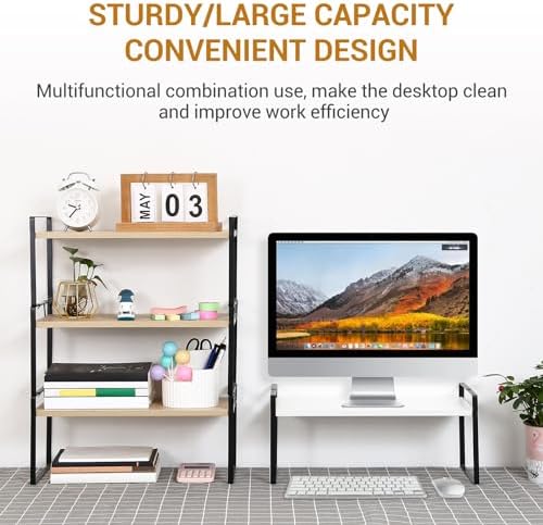 YGYQZ Desk Shelf Organizer, 2-Tier Desktop Bookshelf, Black & White