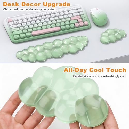 Cloud Keyboard and Mouse Wrist Rest Set, Clear Gel Keyboard Mouse Wrist Rest Support Pad for Typing Pain Relief, Cute Aesthetic Desk Decor Accessory for Home Office Dorm (Green)