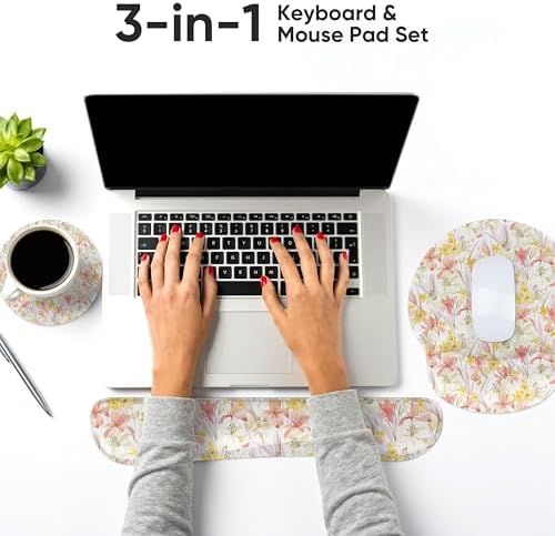 RICHEN Wrist Rest Support for Mouse Pad&Keyboard Set, 3-in-1 Computer Mousepad,Keyboard Wrist Rest and Coaster Set, Non-Slip Keyboard Wrist Rest and Mouse Pad Set Ergonomic Design (YKMWR-63)