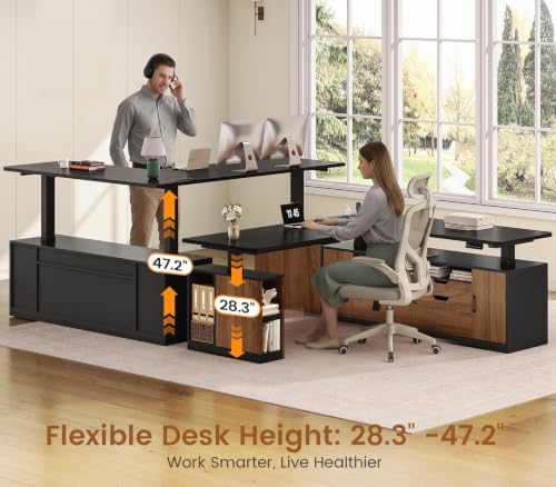 SEDETA Modern L Shaped Executive Electric Standing Desk with 4 Drawers