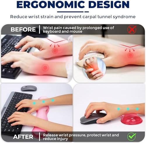 Gel Wrist Rest for Keyboard and Mouse, Wrist Rest for Keyboard, Mouse Wrist Support, Pain Relief, Cool Touch, Non-Skid, Mouse Wrist pad