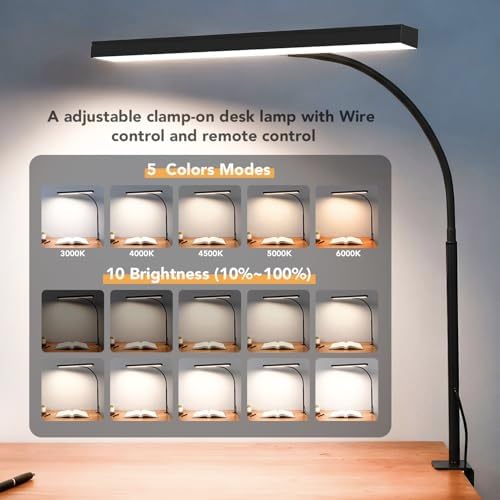 Desk Lamp with Clamp, 1200LM LED Desk Light for Home Office,Black