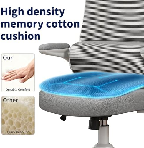 Ergonomic Office Chair - Desk Chair with Adjustable Headrest Lumbar Support Computer Chair - Mesh Comfy Chair with Flip-up Armrests - Gaming Chairs for Adults Home Office (White+Gray)