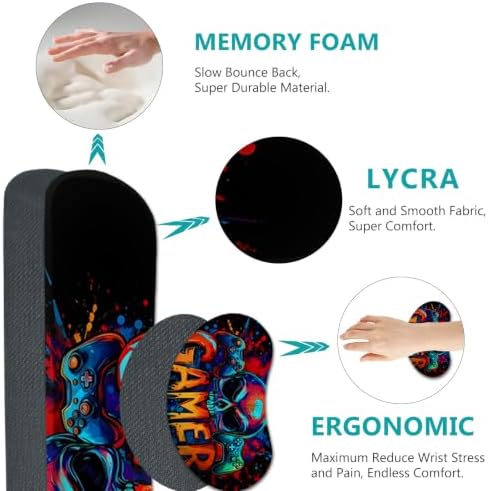 AIMSA Large Gaming Mouse Pad Set, Keyboard Wrist Rest Support + Extended Mouse Pad + Mouse Wrist Cushion + Coaster, Skull Gamer Ergonomic Memory Foam Multifunctional Desk Mat 35x15.7inch