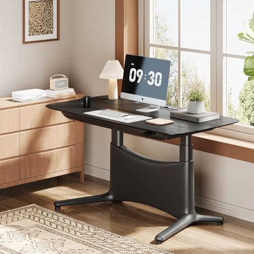 COLAMY Electric Standing Desk 55x28 Inch, Wobble-Free Dual Motor Sit Stand Up Home Office Computer Desk, Motorized Workstation Gamer Studio Table with Drawers, Outlets & Footrest,Black Oak