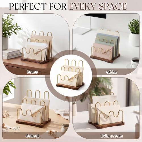 SiliFine 3-Slot Mail Organizer for Countertop, Metal Desktop, Brown,Gold