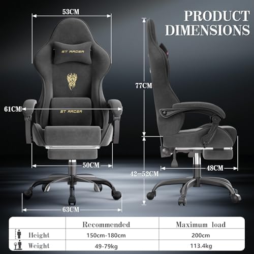 Soontrans Black Velvet Gaming Chair with Embroidery Design