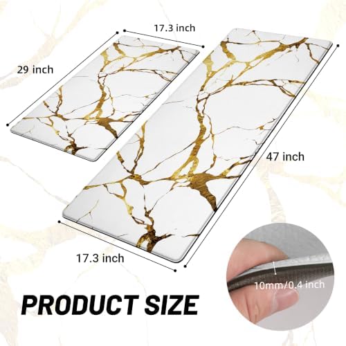 Tyrot Gold White Kitchen Mats for Floor 2 Pcs 17.3"X28"+17.3"X47"