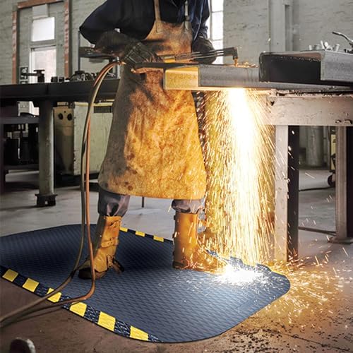 M+A Matting Hog Heaven Industrial-Grade Anti-Fatigue Mat | OSHA Yellow Striped Border | Welding Safe, Slip Resistant, Grease/Oil Proof, Ergonomic 7/8-inch Mat (Black, 4' x 6')