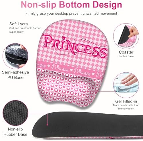 Mouse Pad with Wrist Support 4 in1 Set, XXL Big Game Mousepad + Keyboard Wrist Rest + Mouse Wrist Rest Pad +Coaster Gaming Mat for Home Office Work Computer Laptop I Pink Checkered Princess Girl