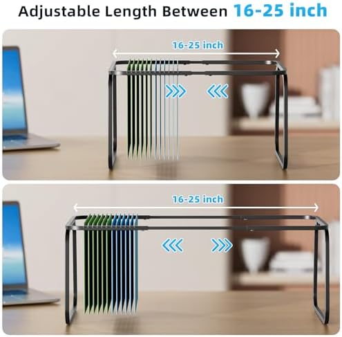 Marbrasse Hanging File Folder Frame, Adjustable Letter Size File Holder 16-25 Inches, Metal File Cabinet Rails for Office, Home, School, Black