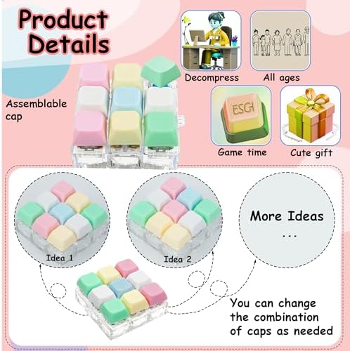 Keyboard Fidget Toy, Keyboard Fidget Keychain 9-in-1 Keyboard Decompression Button Finger Clicker Toys Stress Relief Fidget Gifts (5 Colors- Green Yellow Pink White Blue)