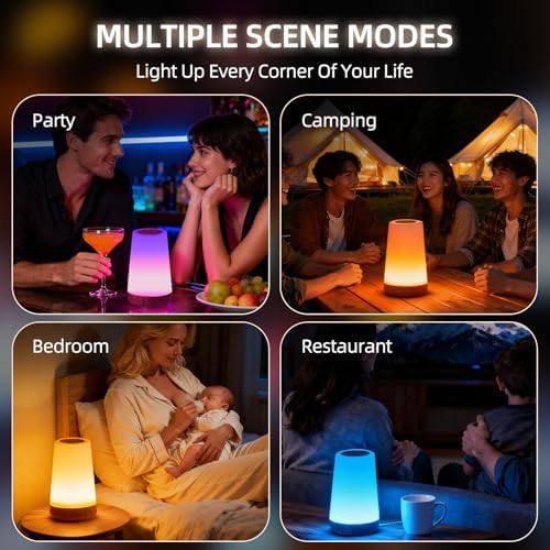 Night Light, Dimmable Touch Lamp and Remote Control, 13 RGB Colors & 5 Brightness, Rechargeable Bedside Table Lamp for Baby Kids Nursery Bedroom Bathroom Camping (Wood Grain)