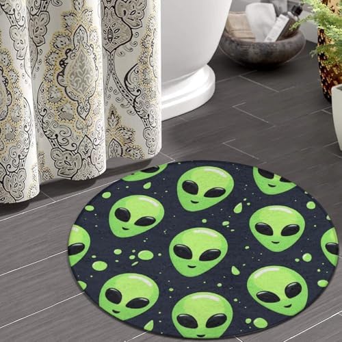 Large Machine Washable Circular Rugs, Home Decor Round Mat for Living Room Sofa Office Alien Green