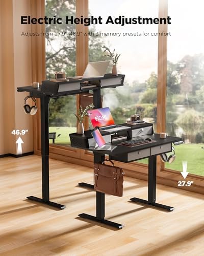 FiCiHi 40x24 Inch Electric Standing Desk, 4 Drawers, Adjustable Height Desk