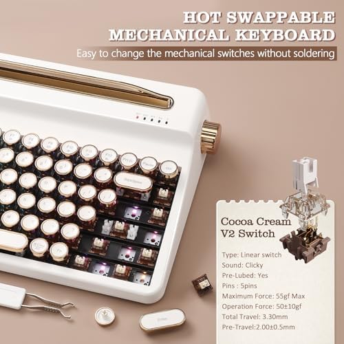 YUNZII QL75 Retro Typewriter Hot Swap RGB Keyboard(White, Cocoa V2)
