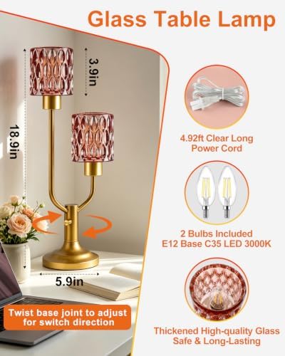 Lightdot Mid Century Modern Table Lamp Red Glass Dimmable Vintage Lamp Gift