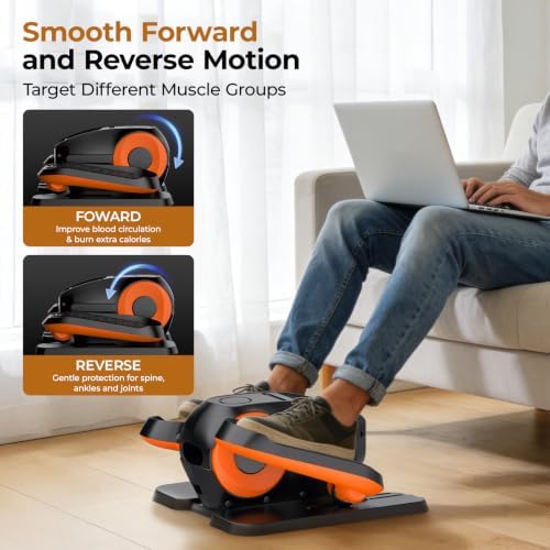 HTM Under Desk Elliptical Machine - Electric Elliptical Exerciser for Seniors, Pedal Exerciser 12 Speeds Portable Seated Pedal Exerciser with Remote Control Home Workout Exercise Equipment