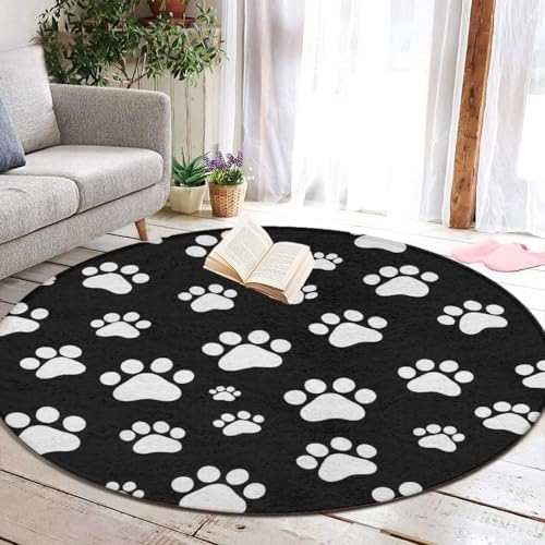 Fashion Round Area Rug Large Non Slip Carpet Unisex Home Decor Mat Dog Paw Print