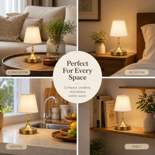Gold Small Cordless Table Lamp Rechargeable,Mini Lamp - Kitchen Countertop