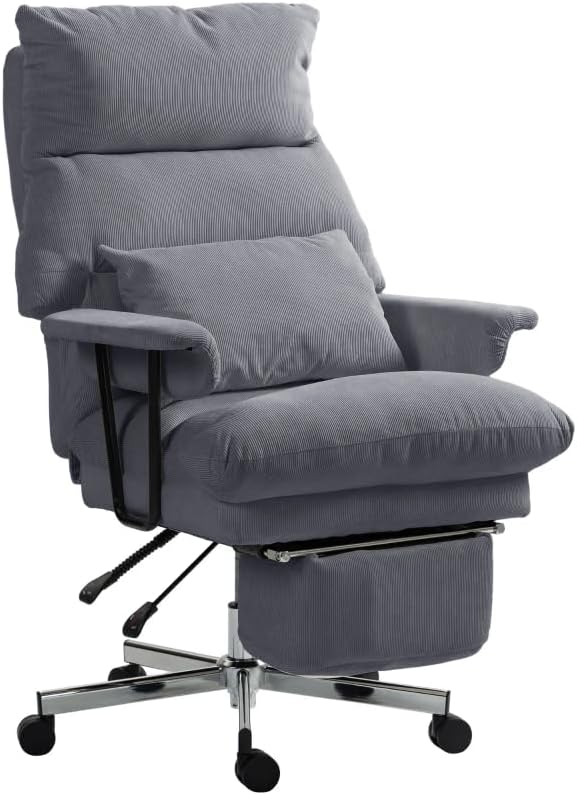 Reclining Home Office Desk Chair with Footrest, Corduroy, 300 lbs Load