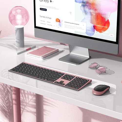 Vssoplor Wireless Keyboard and Mouse, Rechargeable Ultra Slim, Rose Gold