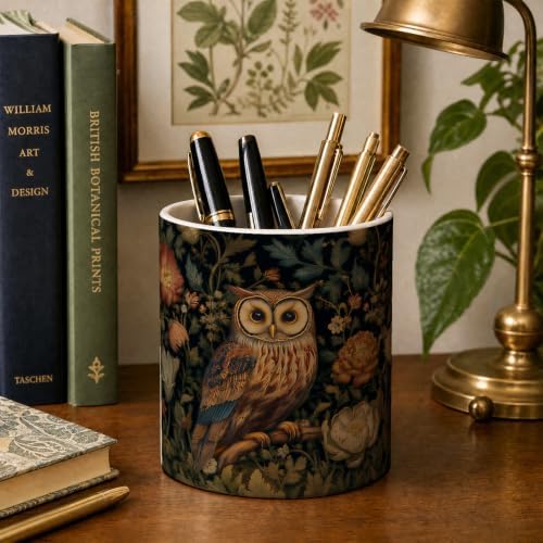 Pen Holder for Desk Ceramic Pencil Cup, Cute Makeup Brush Desk Organizer, Desk Accessories, School Supplies, Teacher Appreciation Gifts, Birthday Christmas Gift for Women (Owl)