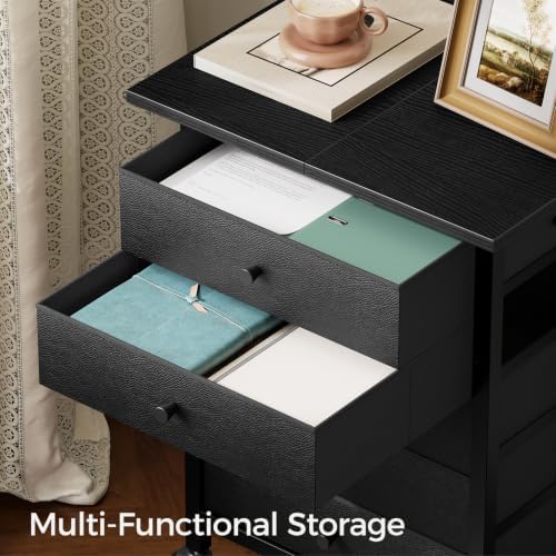 MAHANCRIS 5 Drawer File Cabinet,Rolling Filing Chest Cabinet with Wheels, Under Desk Storage Organizer, Printer Stand with Non-Woven Fabric Drawer, for Home Office, Study, Black FCBK4801