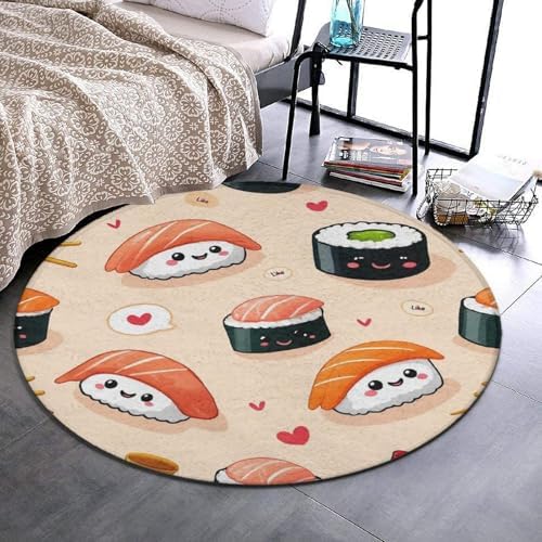 Men's Large Home Decor Mat, Soft Round Yoga Carpet, Non Slip Machine Washable Home Office Circle Rug Sushi
