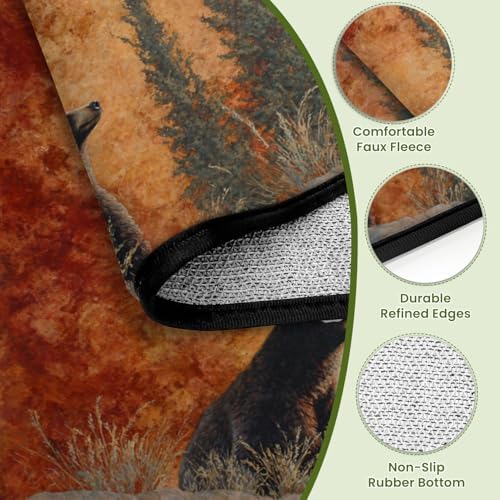 Nature Inspired Bear Pine Scene Warm Earthy Tones Area Rug Outdoor Patio Rug Play Mat Modern Floor Carpet Non-Slip Home Decor Living Room Kids Bedroom Nursery, 3x5 ft