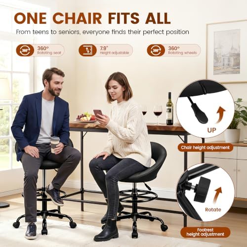 Office Drafting Chair for Standing Desk, PU Leather Bar Stools