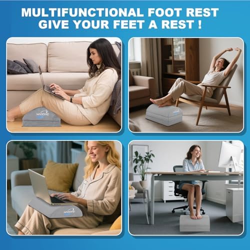 Foot Rest for Under Desk at Work, Foot Stool with Washable Cover, Comfortable Office Desk Accessories, Footrest with 3 Adjustable Heights, for Offices Gaming Chair, for Leg Support, Gray