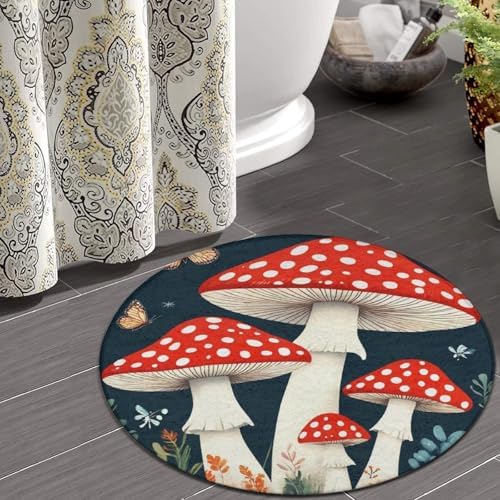 Soft Round Yoga Carpet, Office Chair Decor Round Mat for Carpet and Hardwood Floors Mushroom