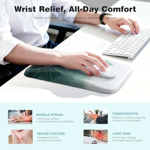Ospelelf Mousepad with Wrist Rest Ergonomic Computer Comfortable Pain Relief Mouse Pad Wrist Support Green Forest Pattern