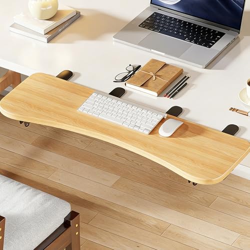 Natural,B76*24,Ergonomics Desk Extender Tray, Desktop Extender with 3/4 stand, 30"x9.4" Clamp on Table Mount Arm Wrist Rest Shelf, Small Table Edge Extender Tray, 90° Foldable Computer Arm Rest for De