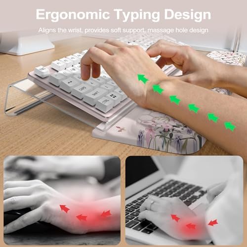 HAOCOO Keyboard Stand with Wrist Rest, Ergonomic Wrist Rest Office Desk Accessorie, 3-Level Height Adjustment Acrylic Keyboard Riser, Easy Typing Wrist Support for Computer